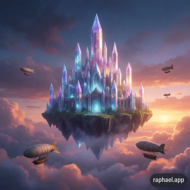 Floating crystal castle generated by Raphael AI